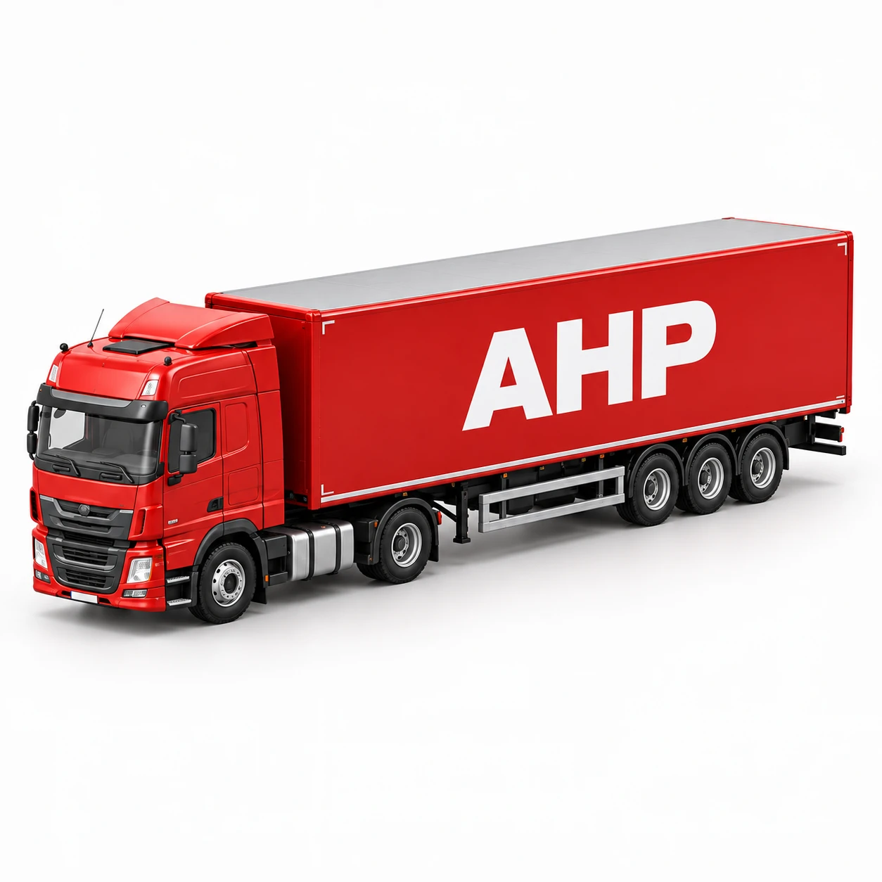Detailed red AHP miniature tractor and trailer